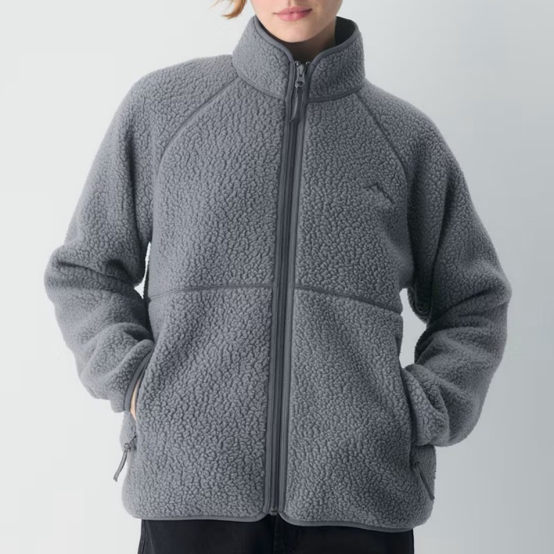 Breathable Warm Fleece High Neck Top Fleece Jacket with Zipper Pockets 