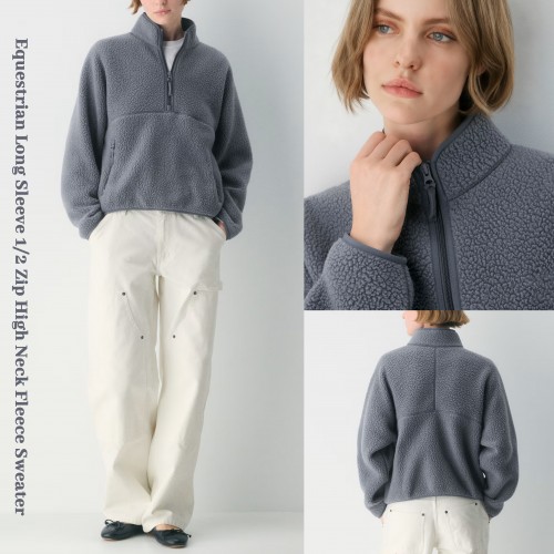 Equestrian Long Sleeve 1/2 Zip High Neck Fleece Sweater Equestrian Long Sleeve 1/2 Zip High Neck Fleece Sweater