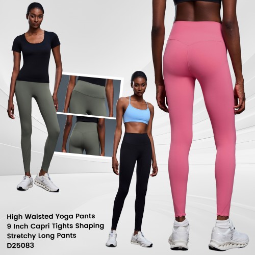 High Waisted Yoga Pants 9 Inch Capri Tights Shaping Stretchy Long Pants