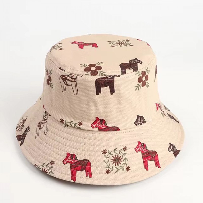 Caps-06  Equestrian Horse Print Bucket Hats for Men Women Luxury Plain Bulk Adult Unisex Cotton Customized Logo Bucket Hat 