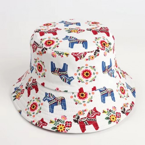 Caps-06  Equestrian Horse Print Bucket Hats for Men Women Luxury Plain Bulk Adult Unisex Cotton Customized Logo Bucket Hat