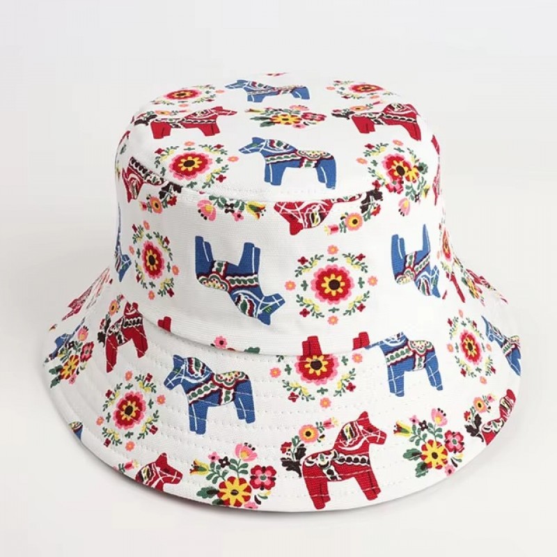 Caps-06  Equestrian Horse Print Bucket Hats for Men Women Luxury Plain Bulk Adult Unisex Cotton Customized Logo Bucket Hat 