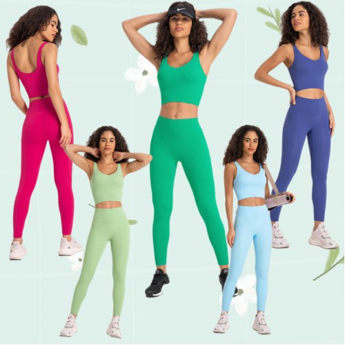 S2054 Square Neck Push UP Cropped Top and Leggings Yoga Sets