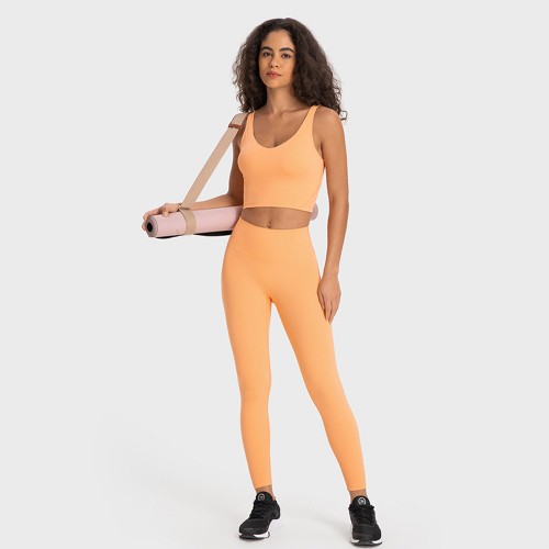 S2054 Square Neck Push UP Cropped Top and Leggings Yoga Sets