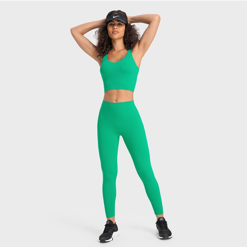 S2054 Square Neck Push UP Cropped Top and Leggings Yoga Sets 