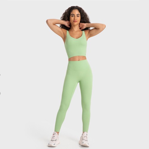 S2054 Square Neck Push UP Cropped Top and Leggings Yoga Sets