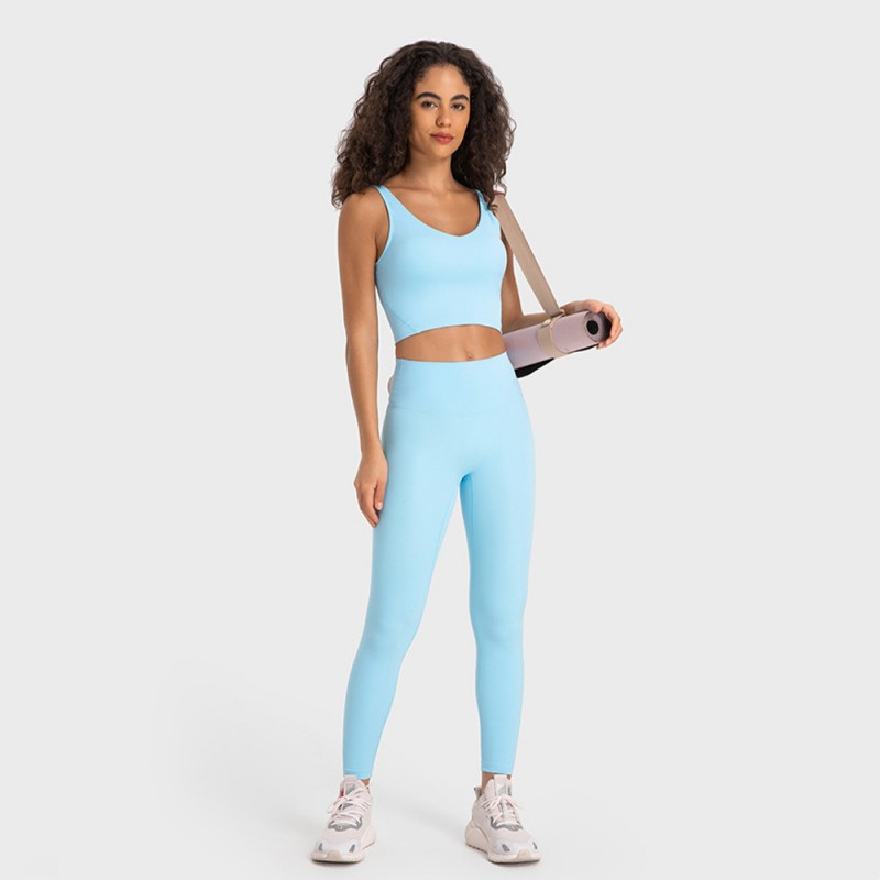 S2054 Square Neck Push UP Cropped Top and Leggings Yoga Sets 