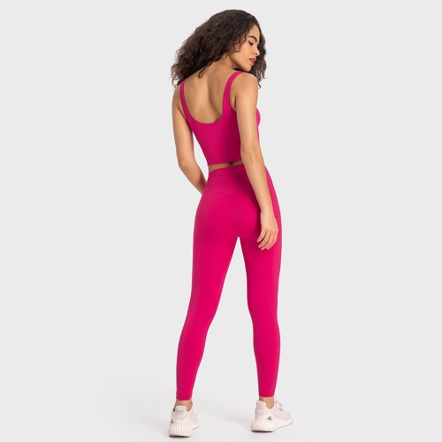 S2054 Square Neck Push UP Cropped Top and Leggings Yoga Sets