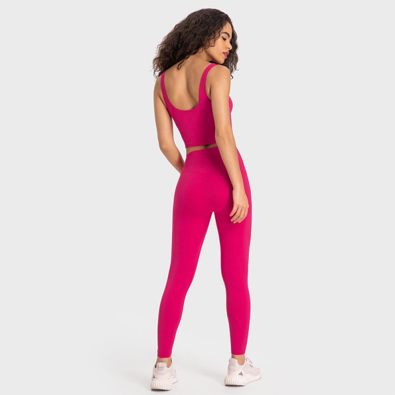 S2054 Square Neck Push UP Cropped Top and Leggings Yoga Sets 