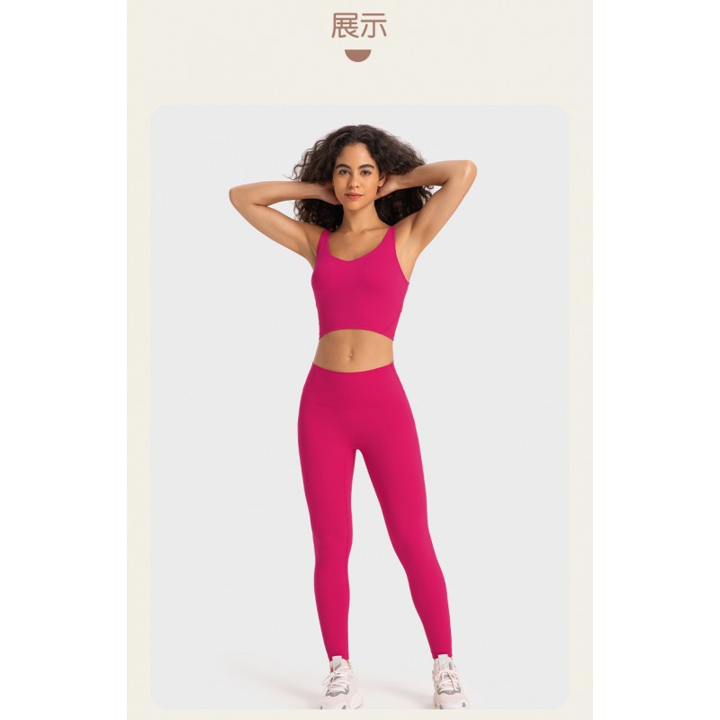 S2054 Square Neck Push UP Cropped Top and Leggings Yoga Sets 