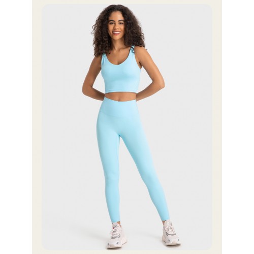 S2054 Square Neck Push UP Cropped Top and Leggings Yoga Sets