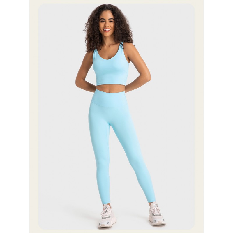 S2054 Square Neck Push UP Cropped Top and Leggings Yoga Sets 