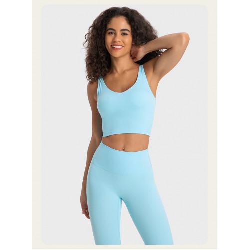 S2054 Square Neck Push UP Cropped Top and Leggings Yoga Sets