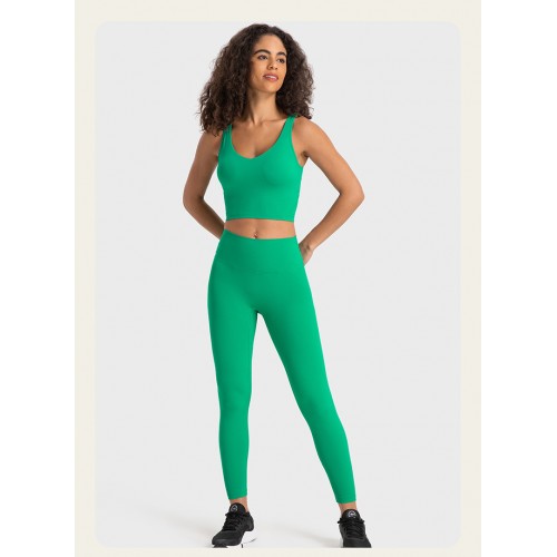 S2054 Square Neck Push UP Cropped Top and Leggings Yoga Sets