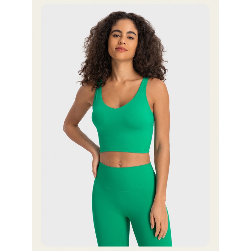 S2054 Square Neck Push UP Cropped Top and Leggings Yoga Sets 