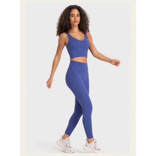 S2054 Square Neck Push UP Cropped Top and Leggings Yoga Sets