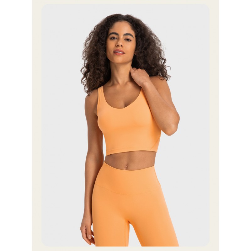 S2054 Square Neck Push UP Cropped Top and Leggings Yoga Sets 