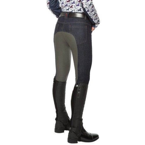 EQ-P08 Washed Series 360 Strench Full Seat Patch Suede Denim Breeches 