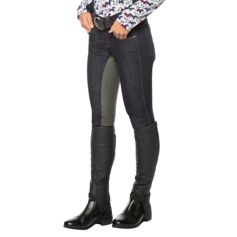 EQ-P08 Washed Series 360 Strench Full Seat Patch Suede Denim Breeches 