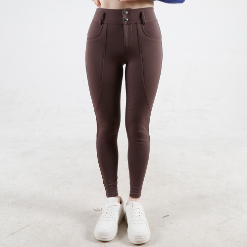 EQ-P019 330G 85%Nylon 15% Spandex - 4-way stretch Brown Silky Soft Full Seat Riding breeches