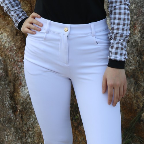 EQ-P025 350G 61%Polyester 39% Spandex -High Performance Classical White Equestrian Competition Breeches
