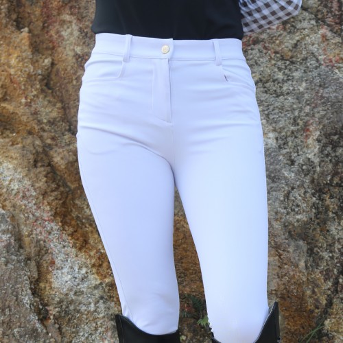 EQ-P025 350G 61%Polyester 39% Spandex -High Performance Classical White Equestrian Competition Breeches