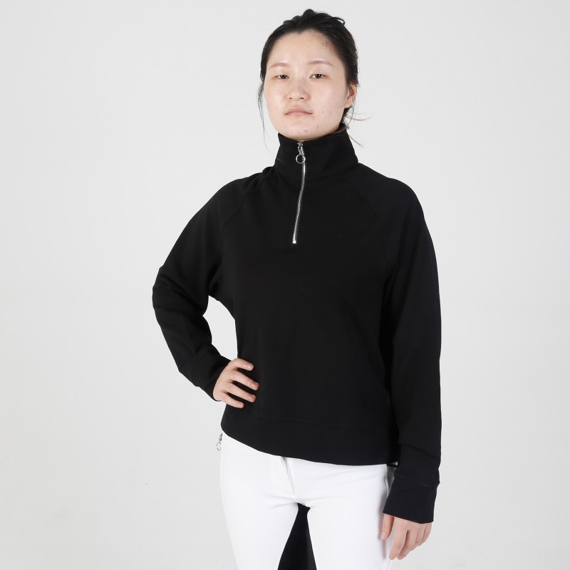 EQ-Pullover 03  Long Sleeve French Terry Slim Fit 1/4 Zipped Equestrian Pullover 