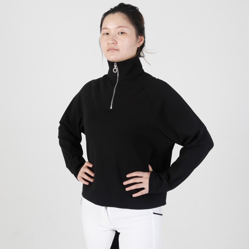 EQ-Pullover 03  Long Sleeve French Terry Slim Fit 1/4 Zipped Equestrian Pullover 