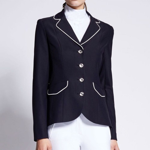 EQ-ShowJacket-03 320G 81% Nylon 19% Spandex- Stripe Hidden zipper Equestrian Riding Coat