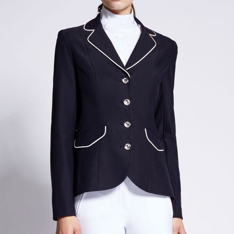 EQ-ShowJacket-03 320G 81% Nylon 19% Spandex- Stripe Hidden zipper Equestrian Riding Coat 