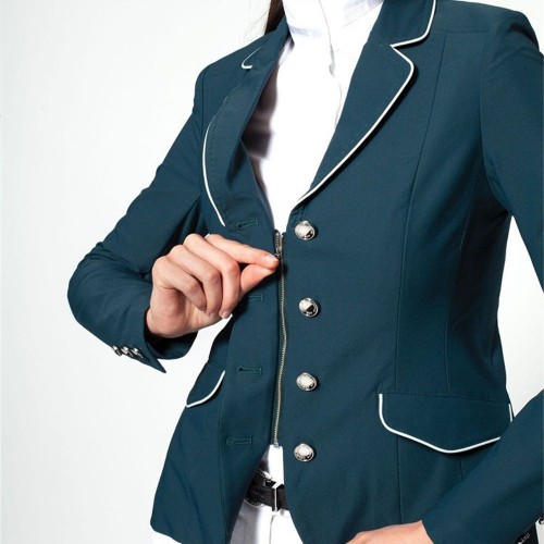 EQ-ShowJacket-03 320G 81% Nylon 19% Spandex- Stripe Hidden zipper Equestrian Riding Coat