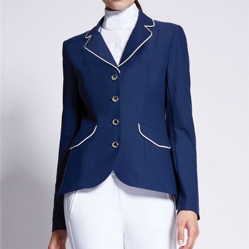 EQ-ShowJacket-03 320G 81% Nylon 19% Spandex- Stripe Hidden zipper Equestrian Riding Coat