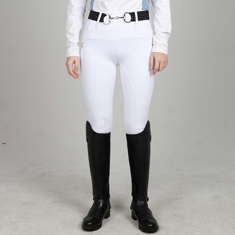 EQ-T012 320G 78%Polyester 22%Spandex Squat-proof Stretchy White Women Horse Riding Tights 