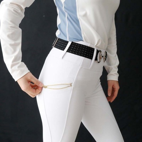 EQ-T012 320G 78%Polyester 22%Spandex Squat-proof Stretchy White Women Horse Riding Tights