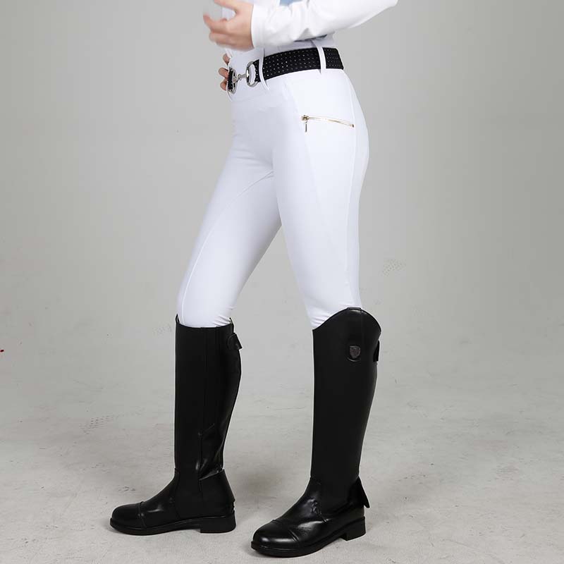 EQ-T012 320G 78%Polyester 22%Spandex Squat-proof Stretchy White Women Horse Riding Tights 