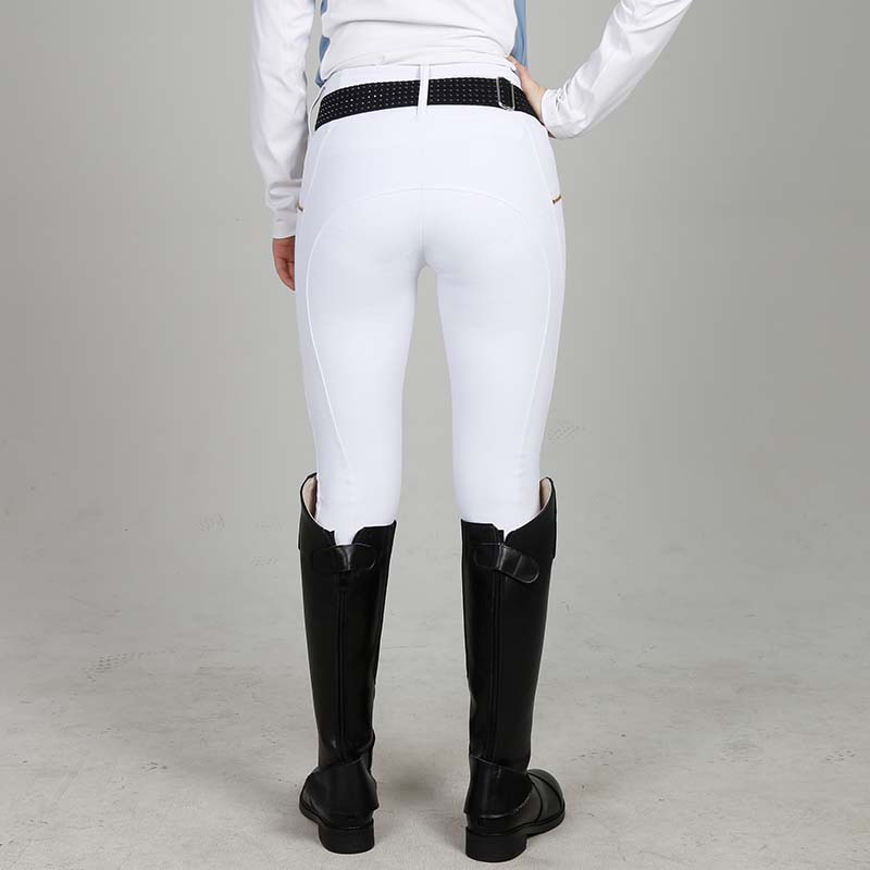 EQ-T012 320G 78%Polyester 22%Spandex Squat-proof Stretchy White Women Horse Riding Tights 