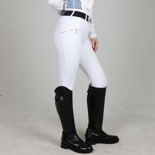 EQ-T012 320G 78%Polyester 22%Spandex Squat-proof Stretchy White Women Horse Riding Tights