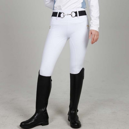 EQ-T012 320G 78%Polyester 22%Spandex Squat-proof Stretchy White Women Horse Riding Tights