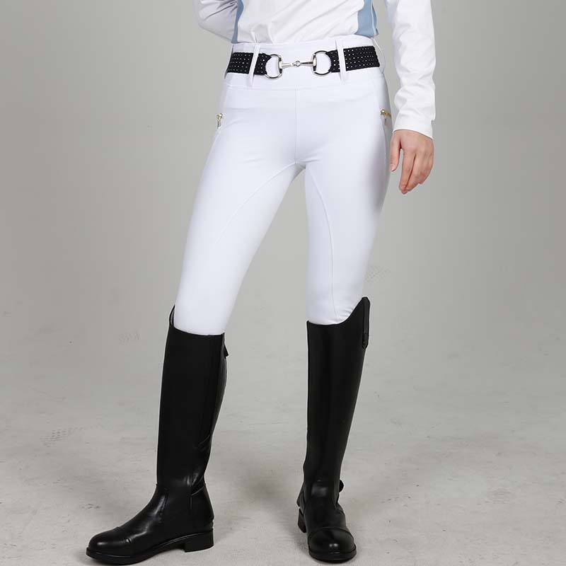 EQ-T012 320G 78%Polyester 22%Spandex Squat-proof Stretchy White Women Horse Riding Tights 