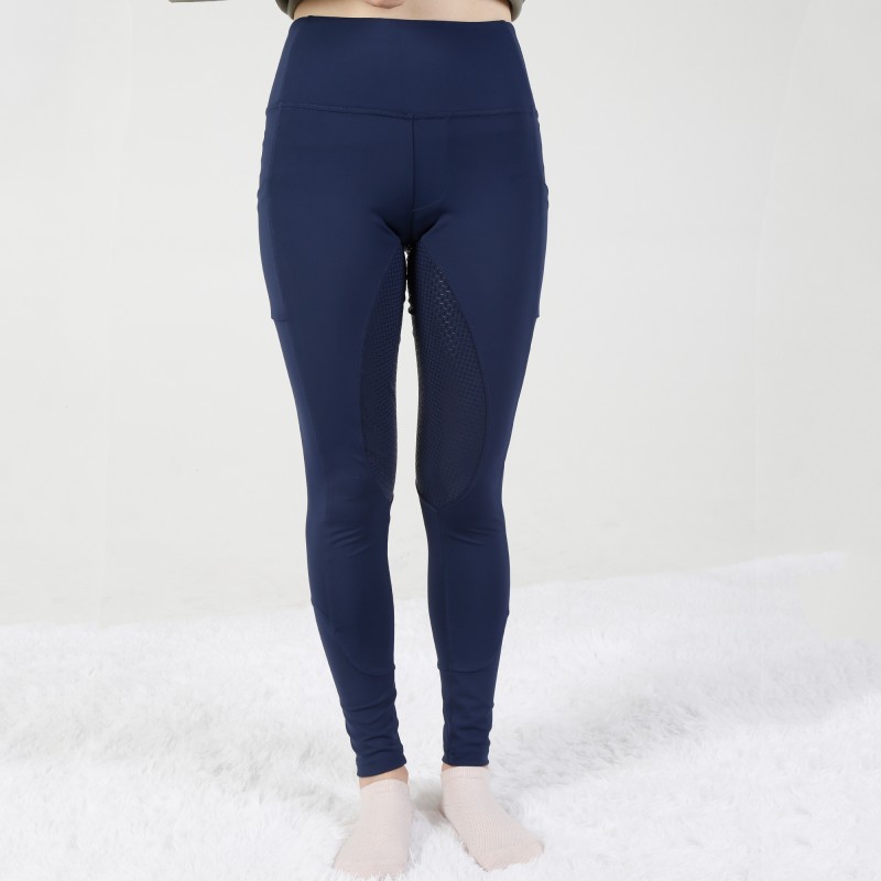 EQ-T06 78%Polyester 22%Spandex Navy In Stock Wholesale Full Seat Silicone Design Horse Riding Tights Leggings 