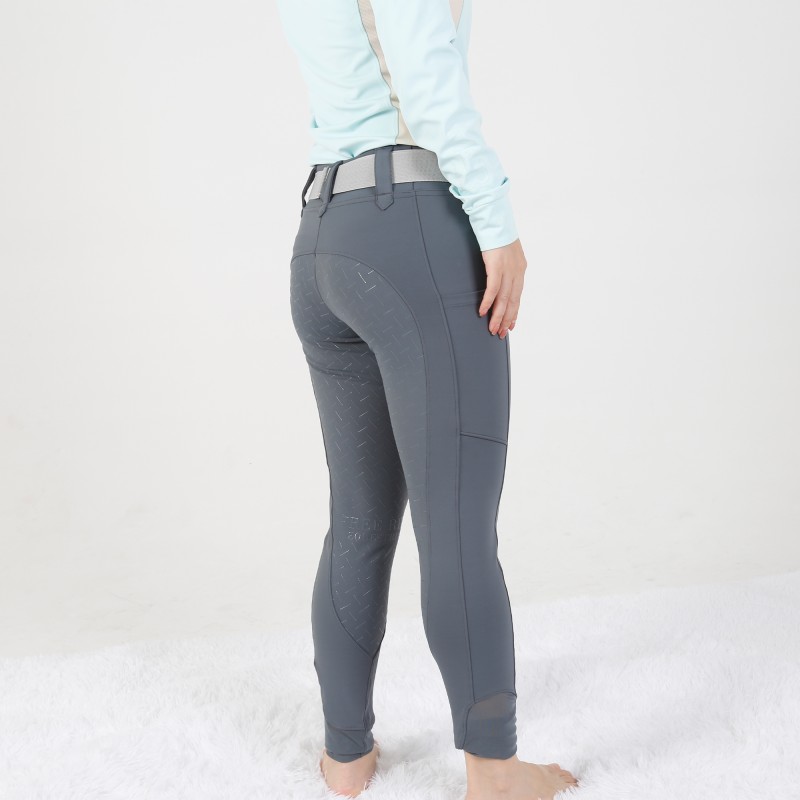 EQ-T09 280G 78% Polyester 22% Spandex Full Seat Silicone Side pockets Horse Riding Tights with Belt Loops 
