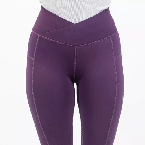 EQ-T11 250G 73% Recycled polyester 27% Elastane V-Cross Waisted Knee Patch Silicone Equestrian Tight Leggings 