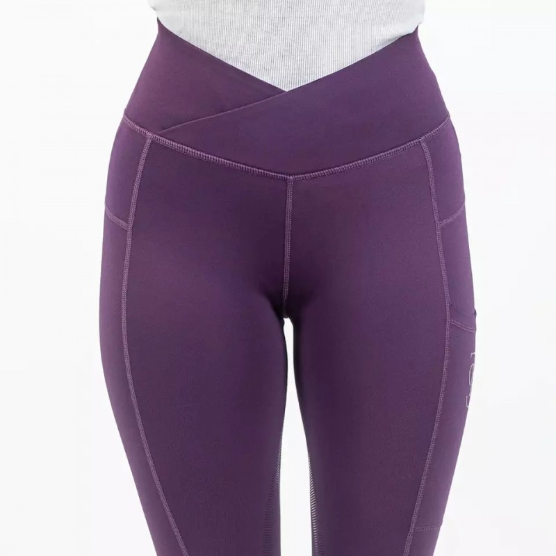 EQ-T11 250G 73% Recycled polyester 27% Elastane V-Cross Waisted Knee Patch Silicone Equestrian Tight Leggings  