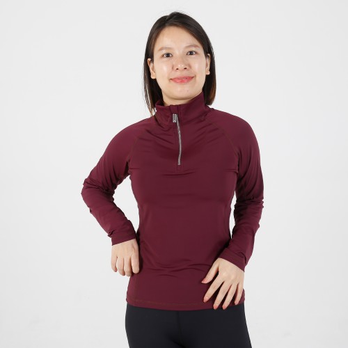 EQ-T-LS01 180G 87%Nylon 13% Spandex-Horse riding Wine Rose UPF50+ Sun Shirts Blank 1/4 zip Long Sleeve Base Layer