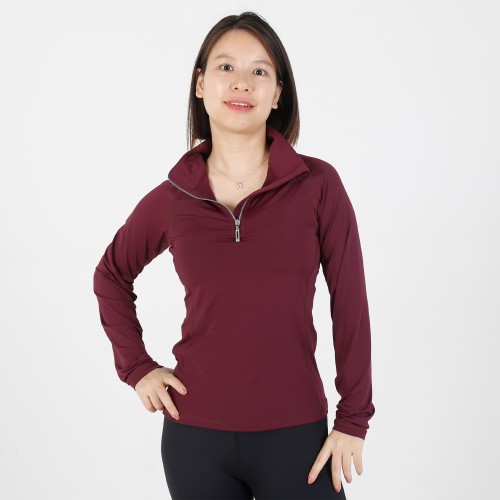 EQ-T-LS01 180G 87%Nylon 13% Spandex-Horse riding Wine Rose UPF50+ Sun Shirts Blank 1/4 zip Long Sleeve Base Layer