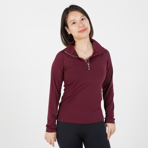 EQ-T-LS01 180G 87%Nylon 13% Spandex-Horse riding Wine Rose UPF50+ Sun Shirts Blank 1/4 zip Long Sleeve Base Layer 