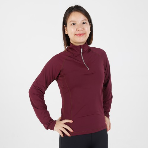 EQ-T-LS01 180G 87%Nylon 13% Spandex-Horse riding Wine Rose UPF50+ Sun Shirts Blank 1/4 zip Long Sleeve Base Layer