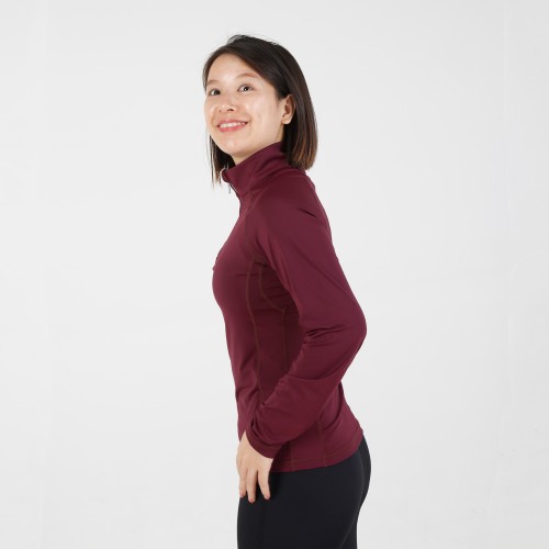 EQ-T-LS01 180G 87%Nylon 13% Spandex-Horse riding Wine Rose UPF50+ Sun Shirts Blank 1/4 zip Long Sleeve Base Layer