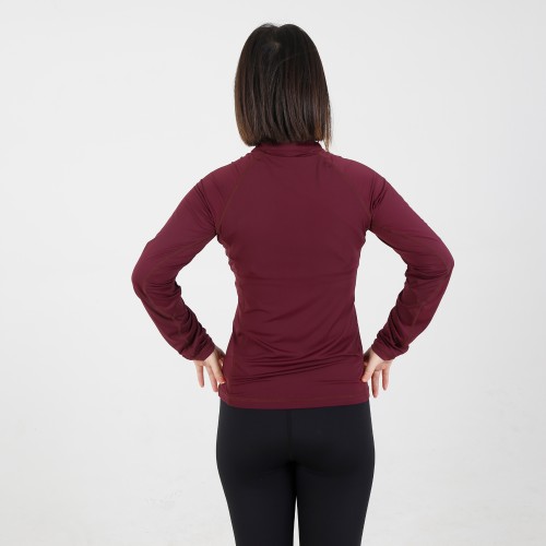 EQ-T-LS01 180G 87%Nylon 13% Spandex-Horse riding Wine Rose UPF50+ Sun Shirts Blank 1/4 zip Long Sleeve Base Layer