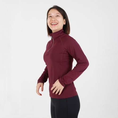 EQ-T-LS01 180G 87%Nylon 13% Spandex-Horse riding Wine Rose UPF50+ Sun Shirts Blank 1/4 zip Long Sleeve Base Layer